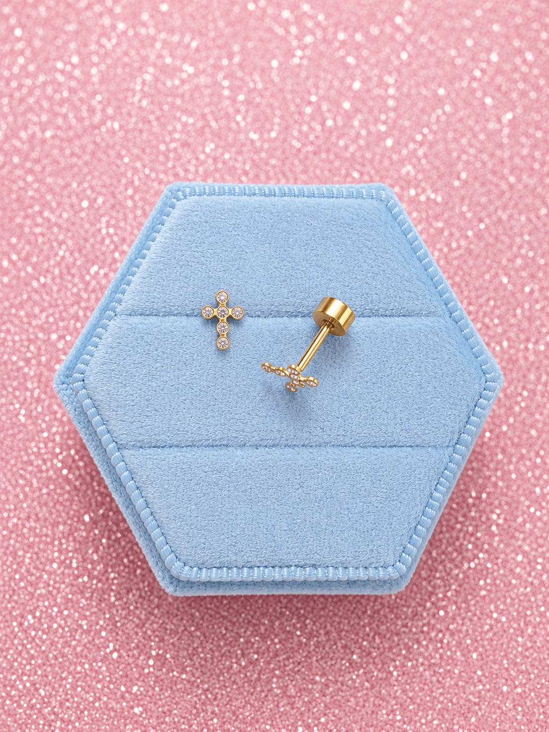 Mini Gold Zirconia Cross Screwbacks - Cherry On Top Jewelry Co.