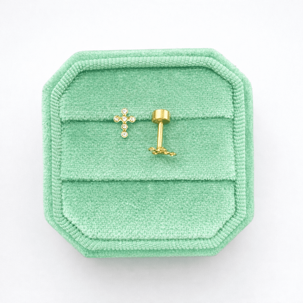 Mini Gold Zirconia Cross Screwbacks - Cherry On Top Jewelry Co.