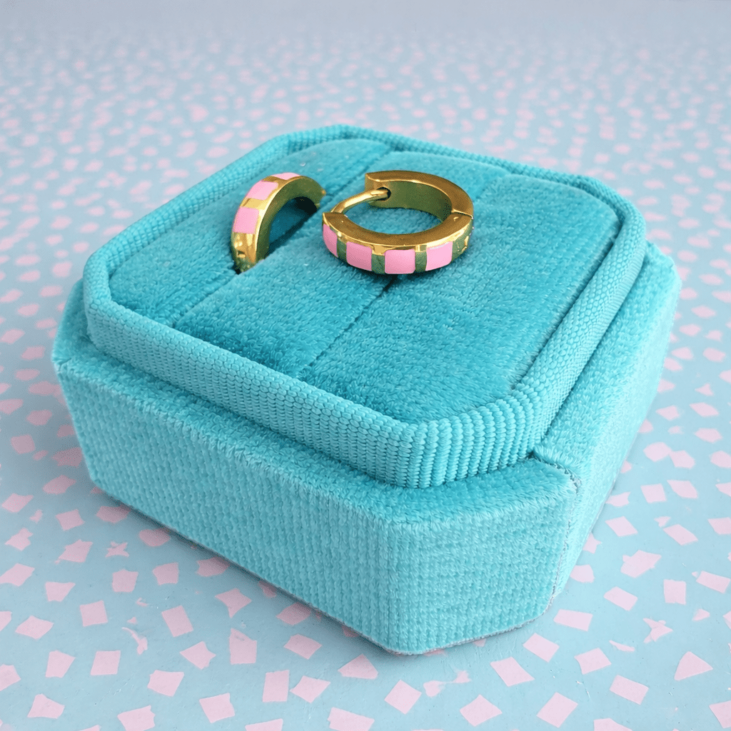 Pink Striped Gold Huggies - Cherry On Top Jewelry Co.