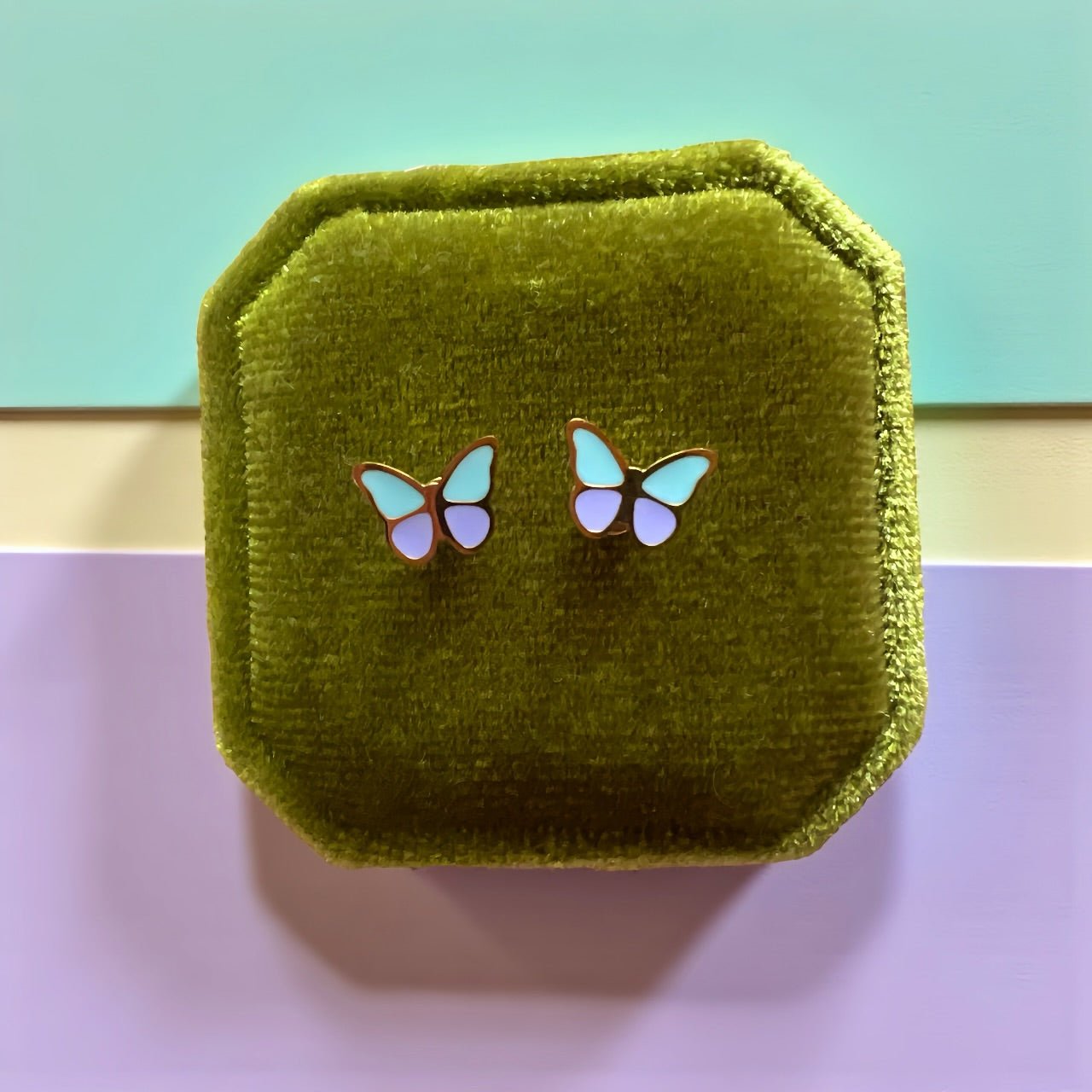 Purple & Aqua Butterfly Screwbacks - Cherry On Top Jewelry Co.