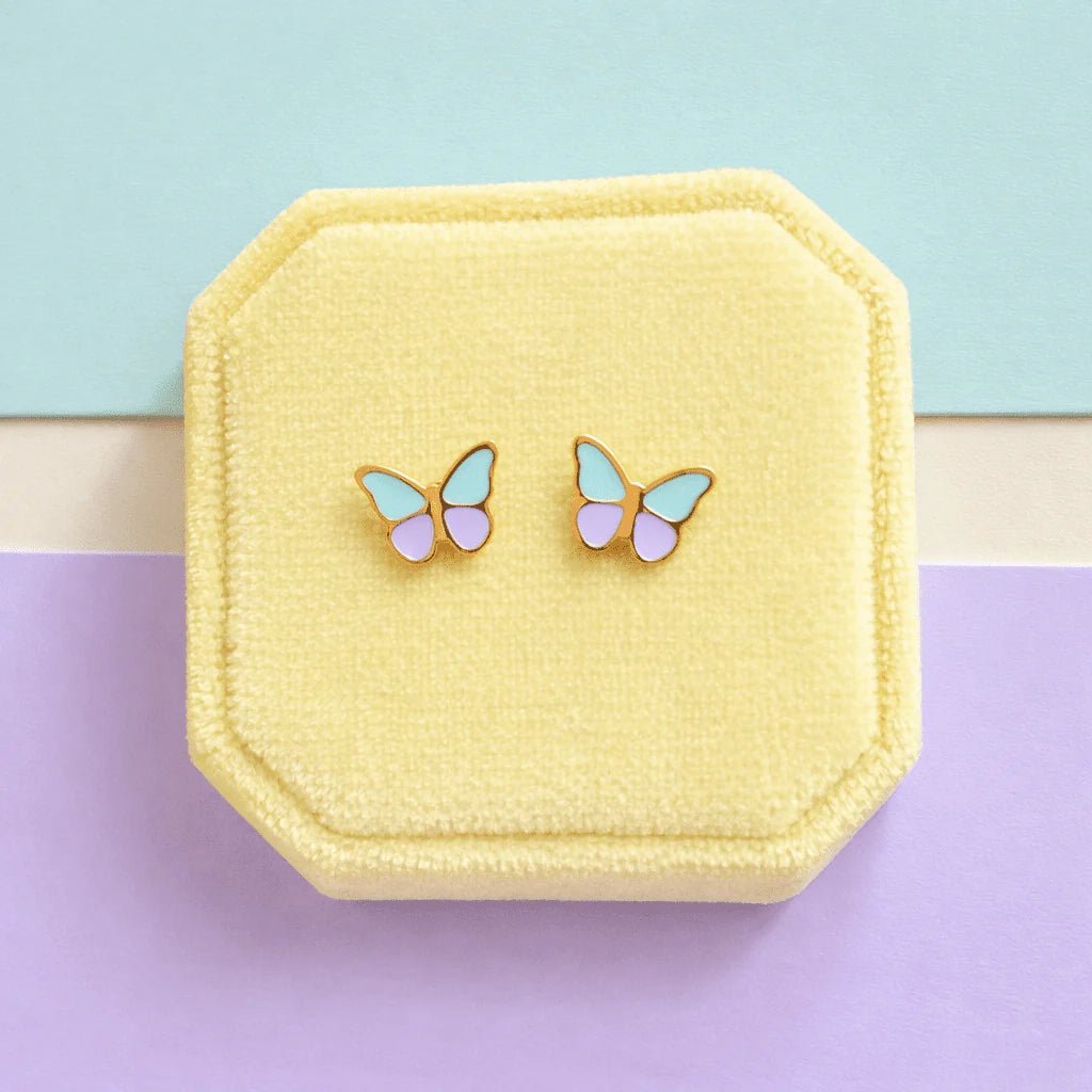 Purple & Aqua Butterfly Screwbacks - Cherry On Top Jewelry Co.