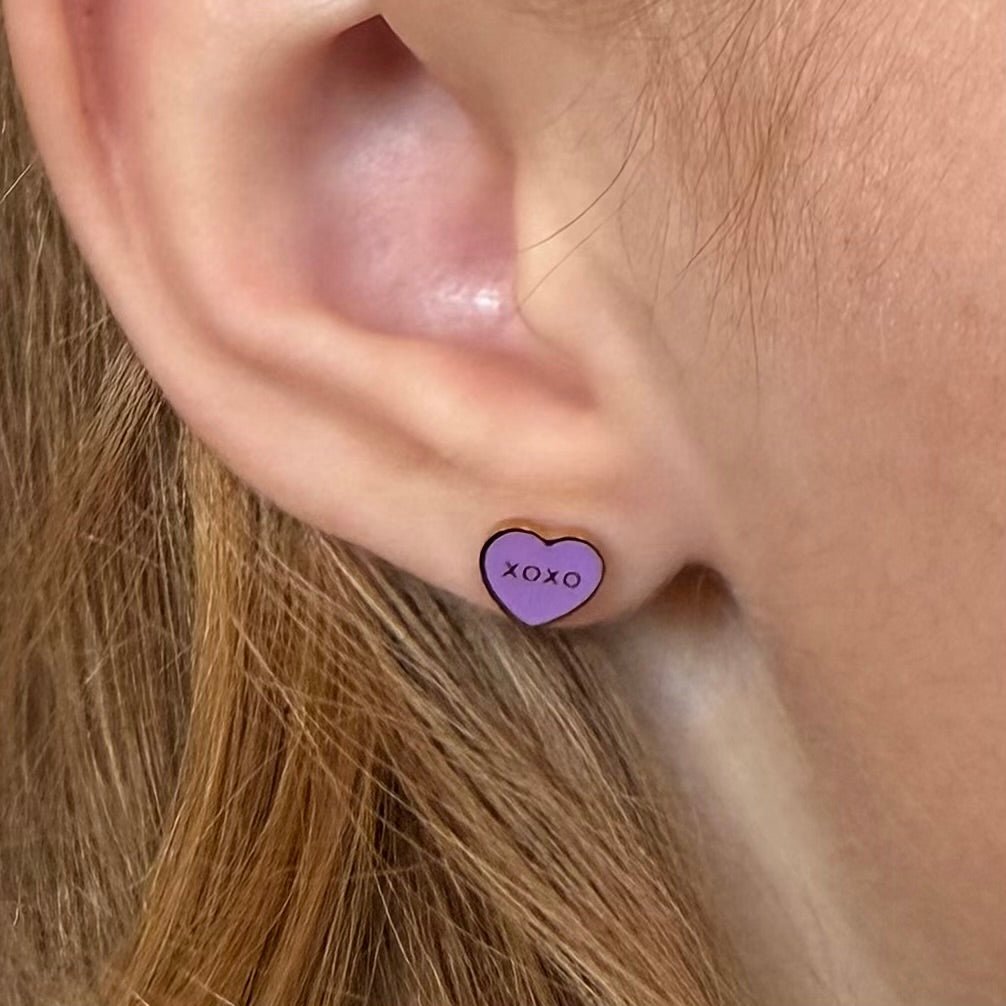 Purple Heart Xoxo & Be Mine Screwbacks - Cherry On Top Jewelry Co.