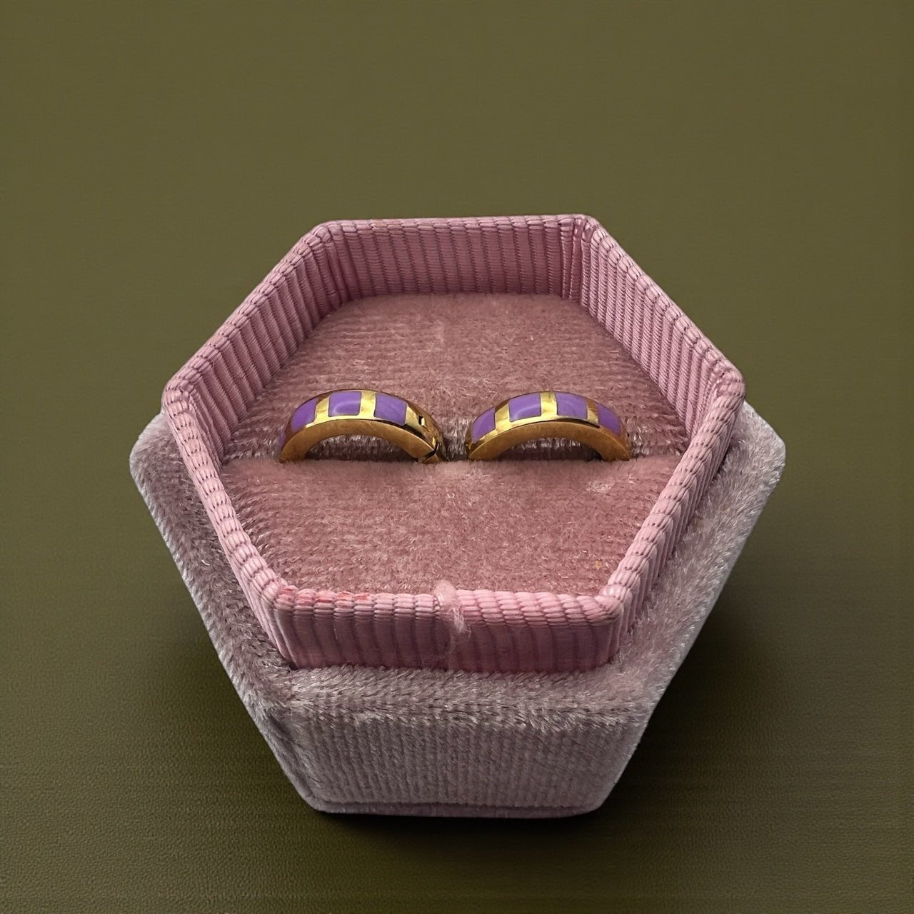 Purple Striped Gold Huggies - Cherry On Top Jewelry Co.