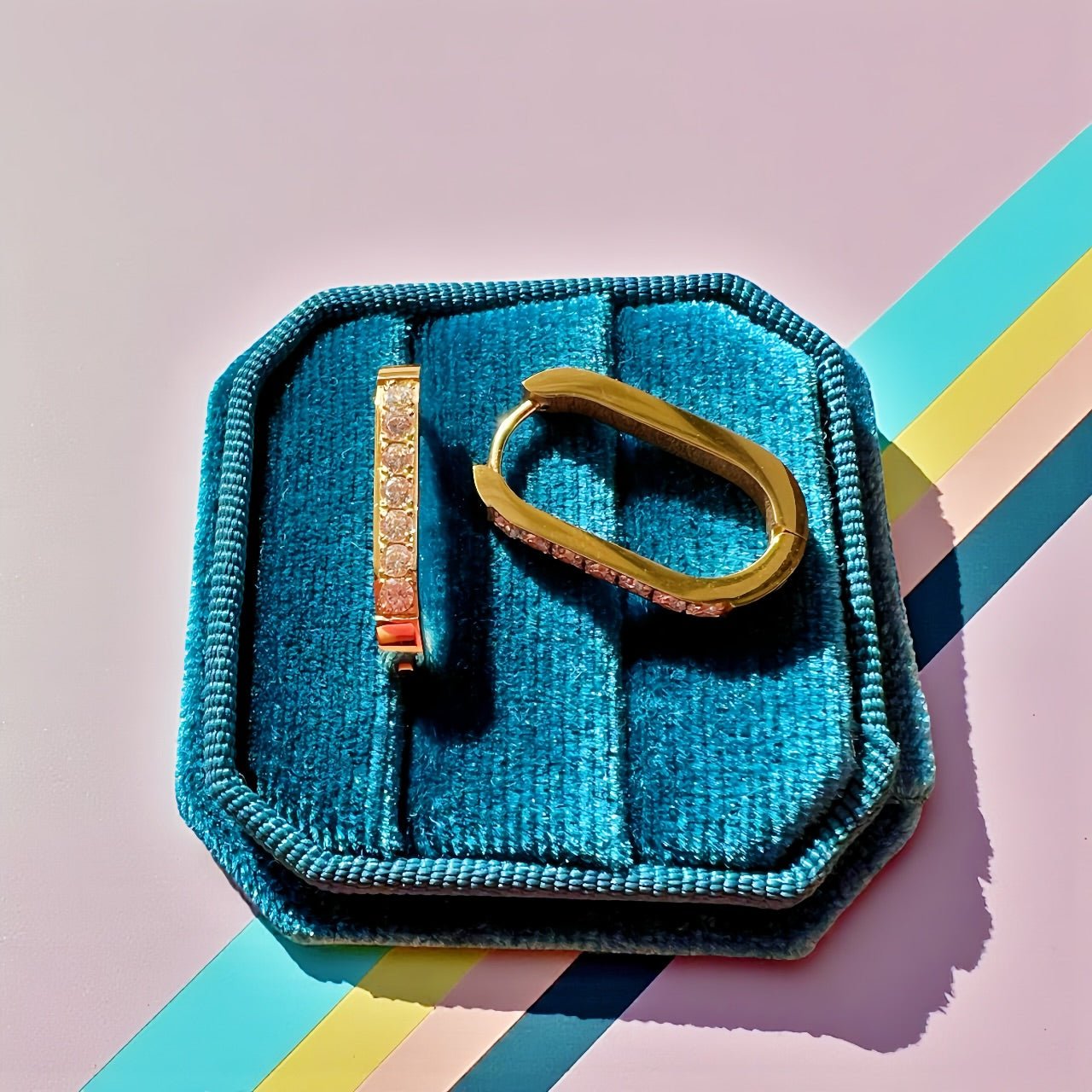 Rectangular Round Shaped Diamond Huggies - Cherry On Top Jewelry Co.