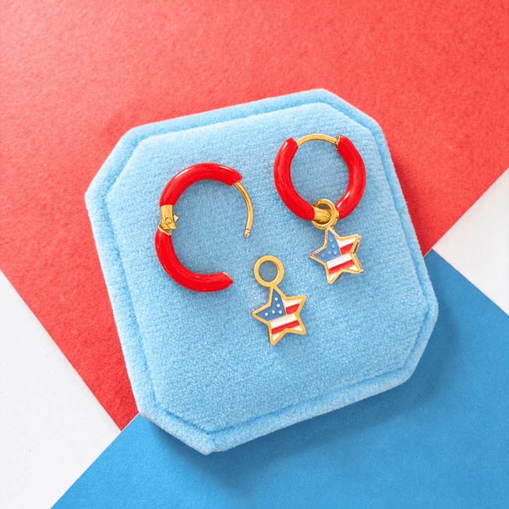 Red Huggie & Interchangeable Flag Star Charm - Cherry On Top Jewelry Co.