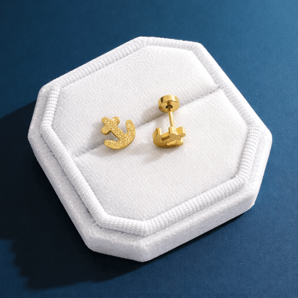 Shimmer Gold Anchor Screwbacks - Cherry On Top Jewelry Co.