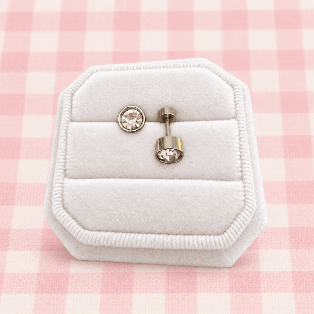 Silver Round Cubic Zirconia Screwbacks - Cherry On Top Jewelry Co.