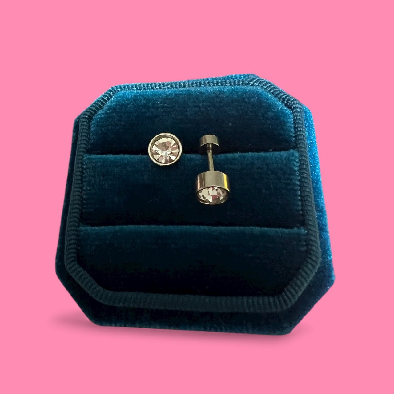 Silver Round Diamand Screwbacks - Cherry On Top Jewelry Co.