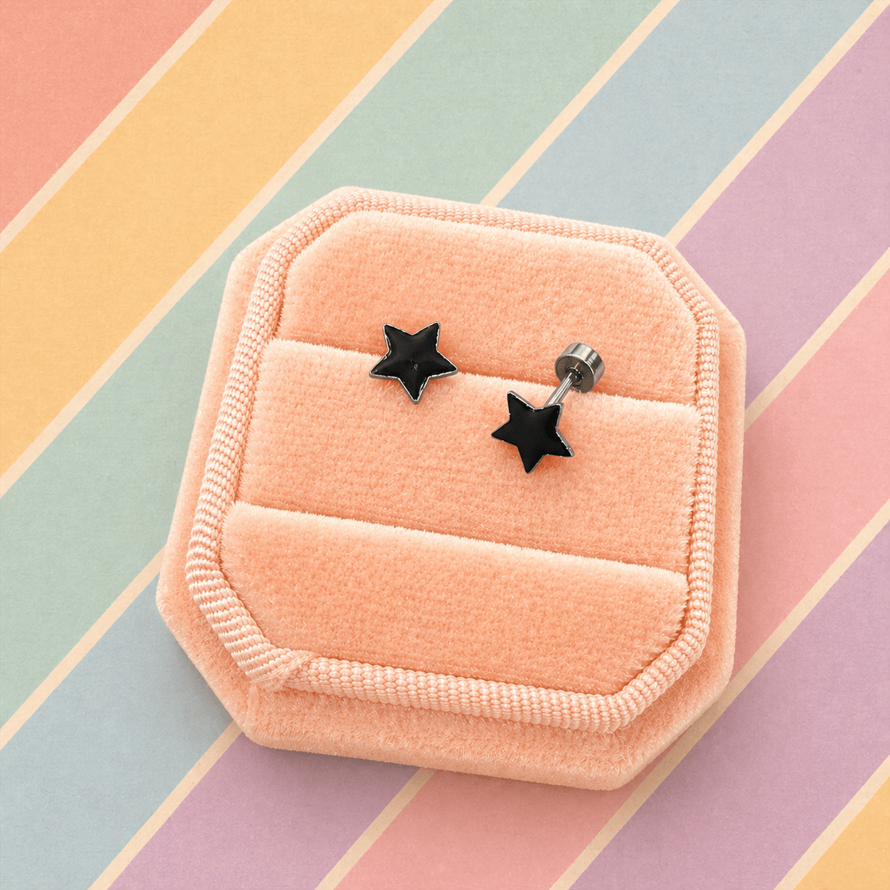Steel Black Star Screwbacks - Cherry On Top Jewelry Co.