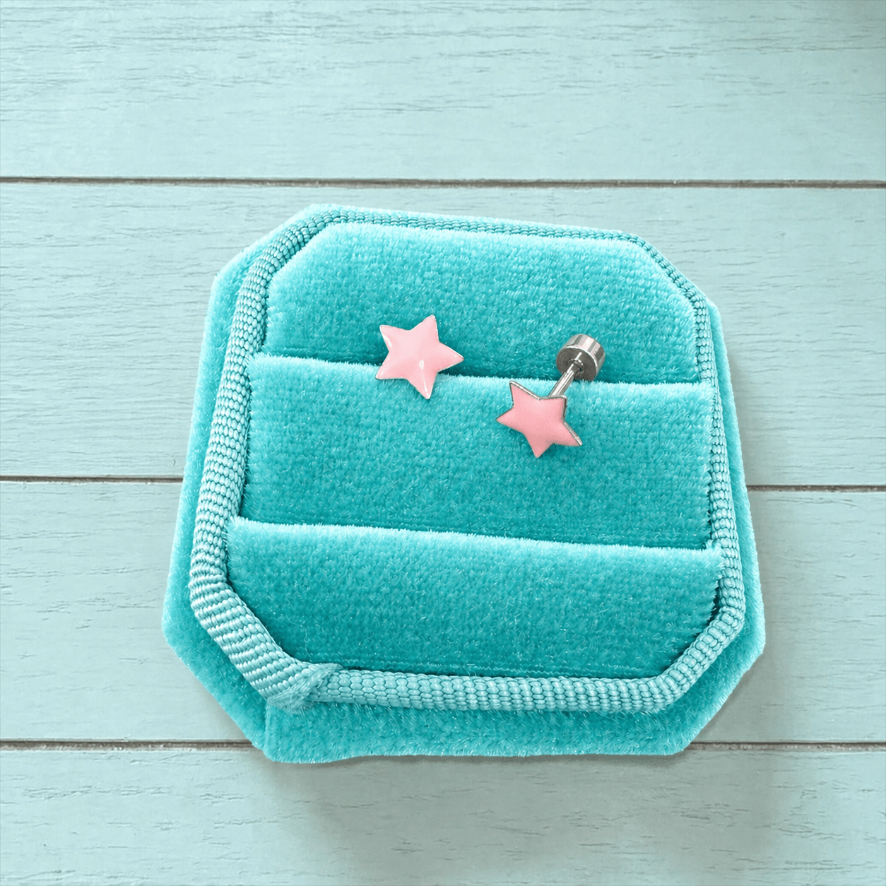 Steel Pastel Pink Star Screwbacks - Cherry On Top Jewelry Co.