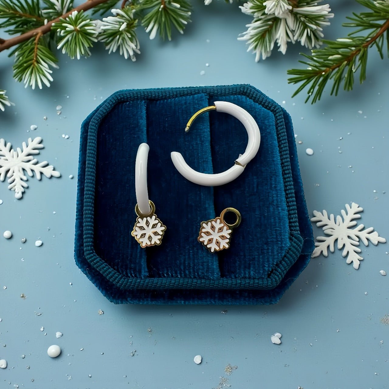 White Huggies & Snowflake Charms - Cherry On Top Jewelry Co.